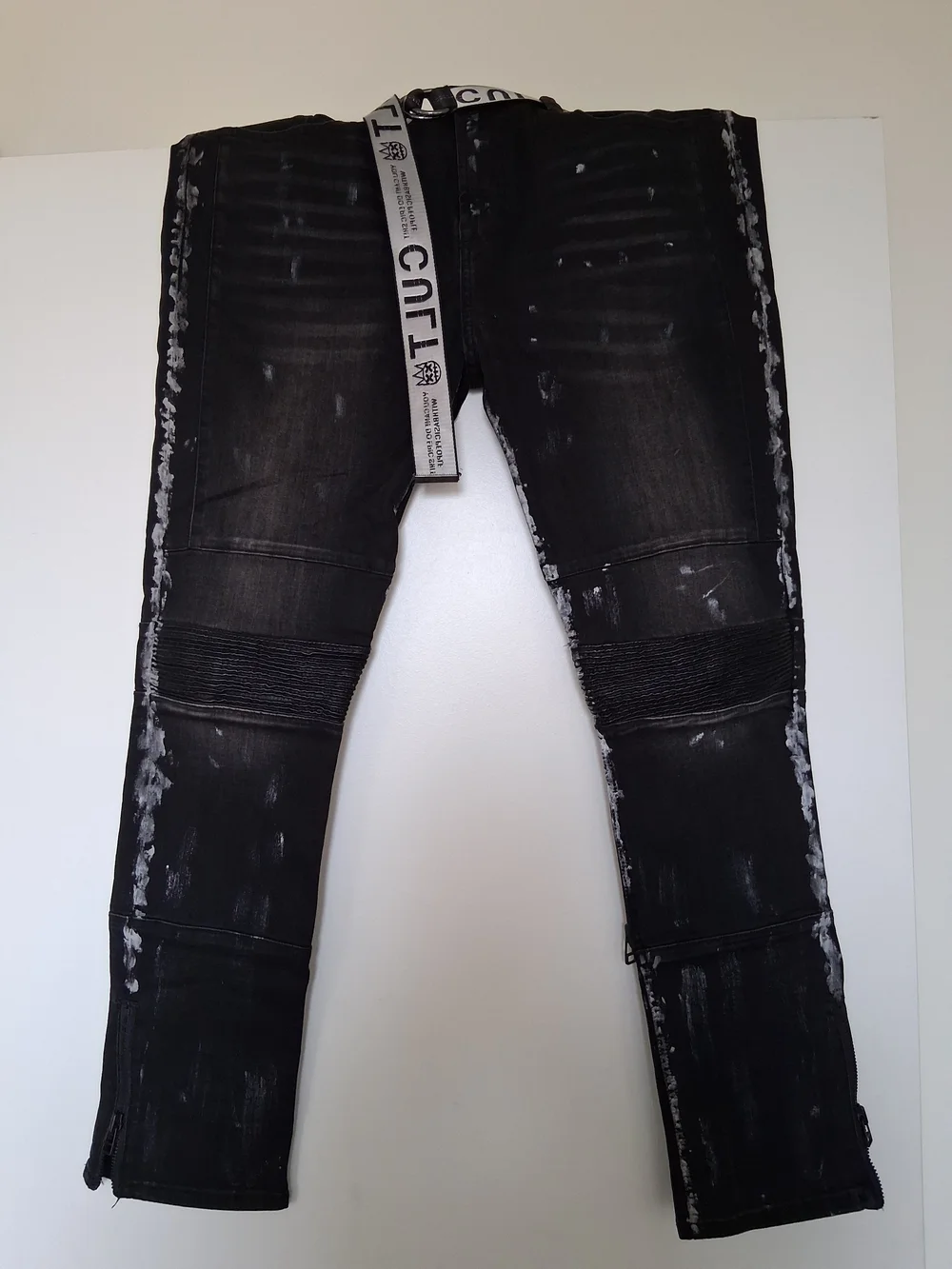 Cult of Individuality Black Distressed Skinny Moto Jeans With 3M!